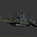 Detailed Ancient Castle Model Showcase With Green Lawns Trees And Courtyard Gardens