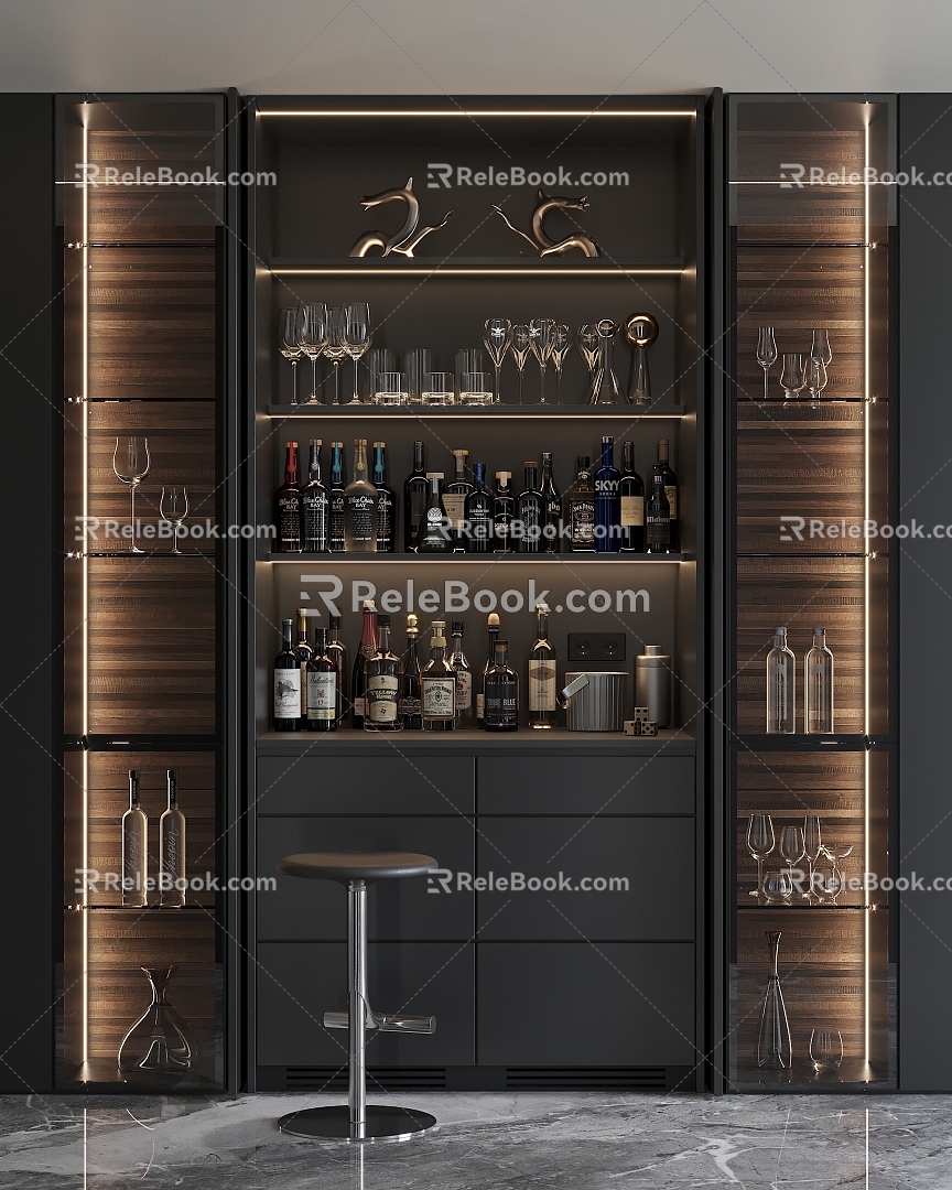 Water Bar Wine Cabinet Wine Glass Wine Bar Chair Wine Glass Invisible Wine Cabinet 3d model