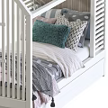 White House Shaped Kids Bed With Window Detail Storage Drawers And Colorful Pillows