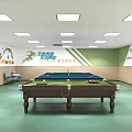 Indoor Sports Fitness Recreation Room With Billiard Table And Exercise Murals