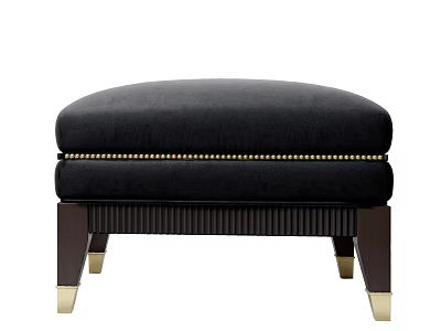 Black Ottoman With Gold Nailhead Trim Dark Wood Legs And Gold Feet 3d model