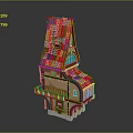 Cartoon Style Small Building With Red Roof Wooden Balcony And Arched Windows
