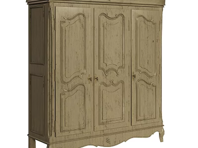Vintage Light Wood Cabinet With Carved Doors And Bottom Drawer Design 3d model