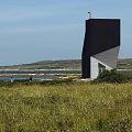 Modern Black and White Unique Structure Detached Villa in Wild Grass with Distant Islands