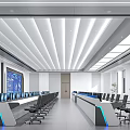 Modern Monitoring Room Interior With Multiple Monitors Control Desks And Office Chairs