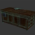 Rustic Wooden Table With Long Surface Vintage Design Drawers And Decorative Items On Top