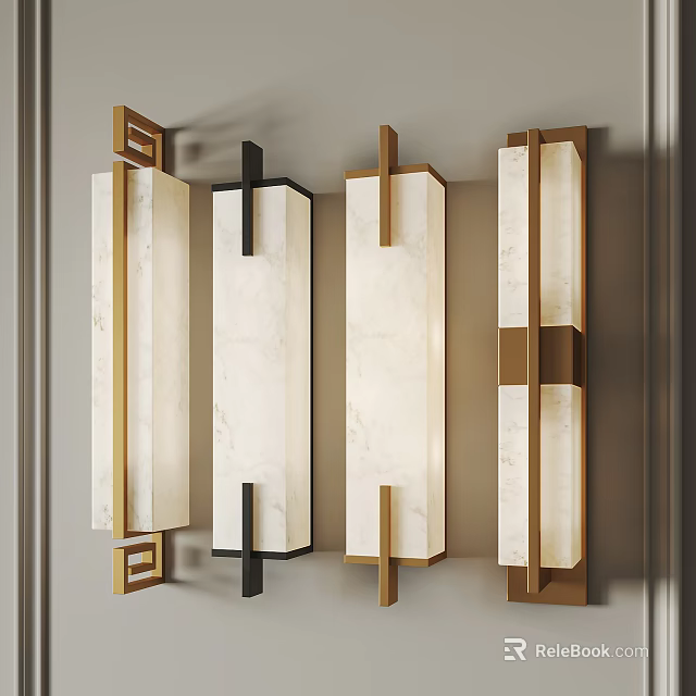 Modern Wall Sconces With Rectangular Marble Shades And Metal Frame Design For Home Decor 3d model