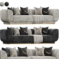 Modern Luxury Two-seater Sofa In Gray And Black With Pillows Gold Accents And Throw Blanket