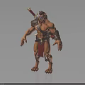 Muscular Horned Warrior Creature With Red Loincloth Shoulder Weapon Arm Bracers 3D Fantasy Character Design