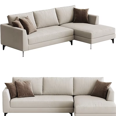 Modern Beige Sectional Sofa With Brown Throw Pillows And Comfortable Design 3d model