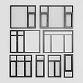 Different Black Frame Window Design Styles With Various Glass Panel Layouts 3d model