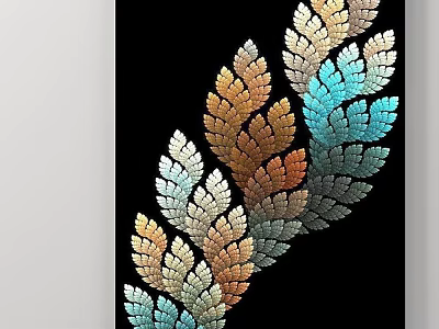 Artistic Botanical Painting With Gold Blue Green Leaf Design On Black Background 3d model