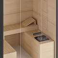 Minimalist Modern Shower Sauna Interior With Wooden Walls Stone Countertops And Bath Accessories