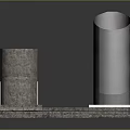 Concrete Base With Circular Holes Upright And Tilted Cylinders Featuring Red Marks