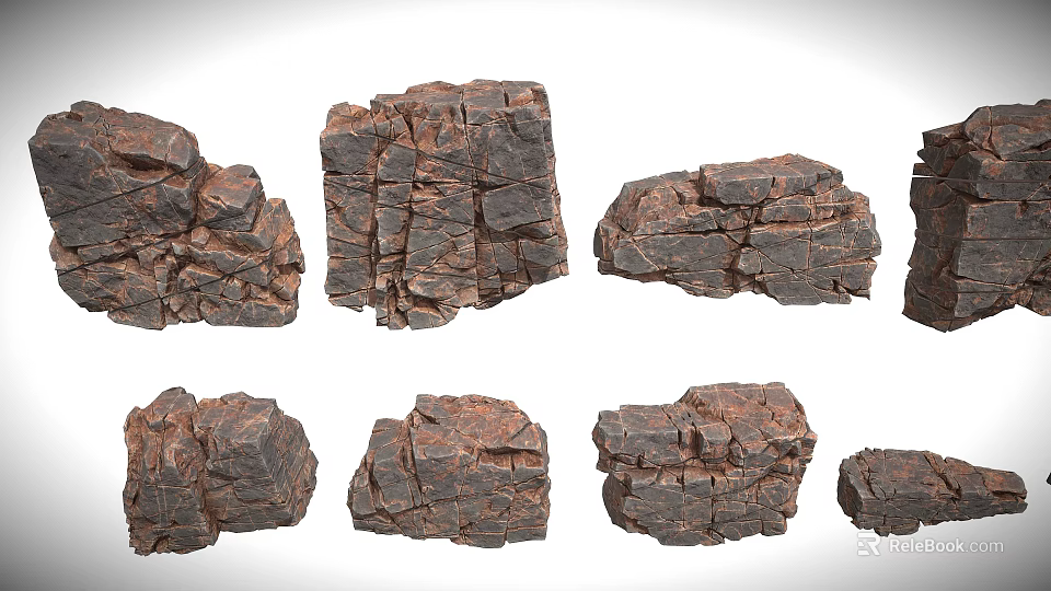 Natural Textured Stone Wood Pieces in Various Shapes and Sizes for Decorative Projects 3d model 