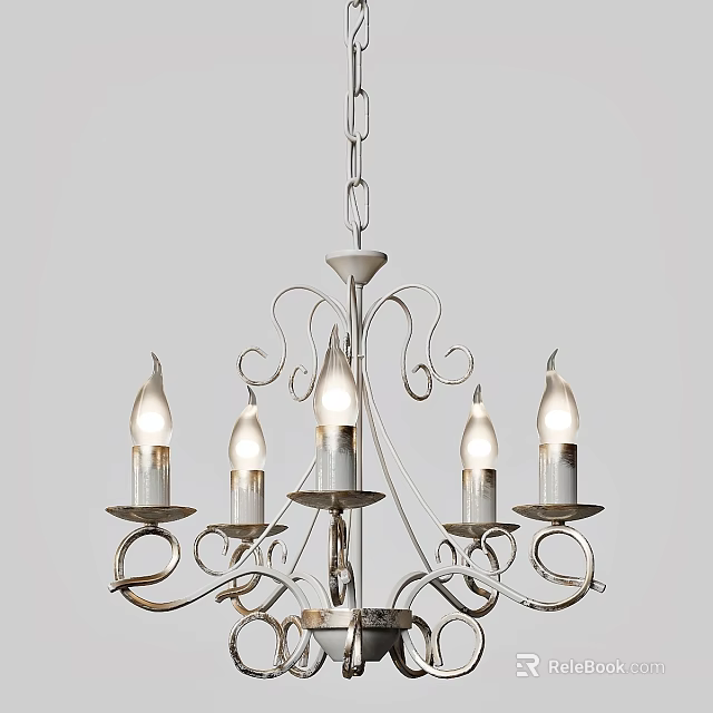 Elegant Metallic Chandelier With Curved Arms Decorative Details And Candle Shaped Bulbs 3d model 