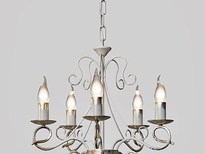 Elegant Metallic Chandelier With Curved Arms Decorative Details And Candle Shaped Bulbs 3d model