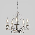 Elegant Metallic Chandelier With Curved Arms Decorative Details And Candle Shaped Bulbs