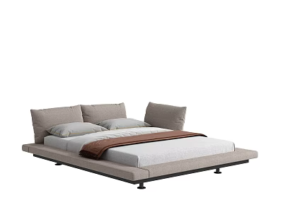 Modern Double Bed Design with Sleek Frame Gray Pillows and Brown Blanket 3d model