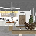 Modern Minimalist Dessert Shop Interior With Display Case Fresh Pastries Green Plants Hanging Lights And Wooden Tables