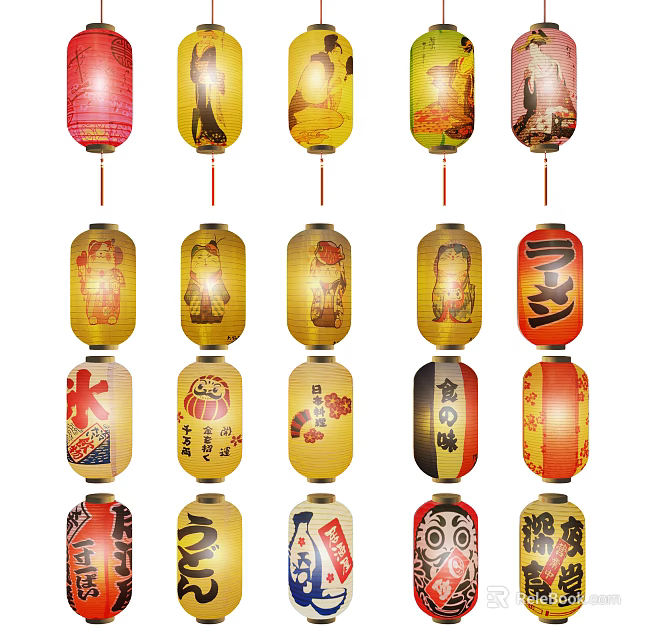 Traditional Chinese Lanterns With Various Cultural Patterns And Decorative Designs 3d model