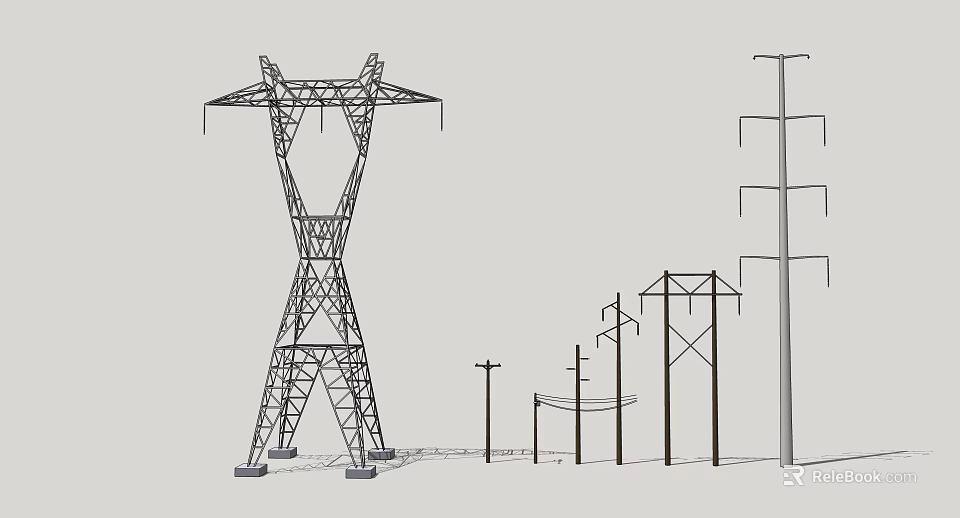 High Voltage Transmission Towers and Utility Poles Industrial Power Equipment 3d model 