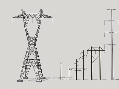 High Voltage Transmission Towers and Utility Poles Industrial Power Equipment 3d model