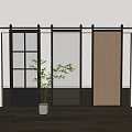 Modern Barn Doors With Black Frame Glass And Wooden Panels In Interior Space