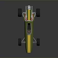 Green Yellow Striped Open Wheel Race Car with White Accents and Sleek Design