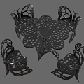 Black Butterfly Shaped Table and Chair Set With Hollow Out Design Flower Tabletop