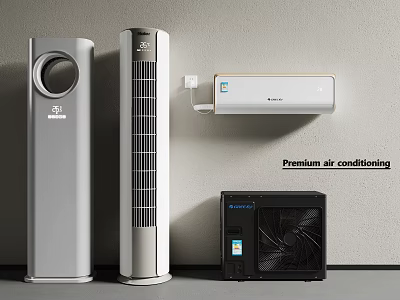 Premium Vertical and Wall Mounted Air Conditioning Fan with Outdoor Unit and Modern Design 3d model