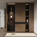 Modern Luxury Entryway With Dark Wood Red Sculpture Floating Countertop And Recessed Lighting