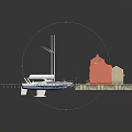 Cartoon Marina Scenery With Colorful Houses Moored Boats And Wooden Dock