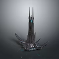 Futuristic Interstellar Structure 3D Model with Metallic Spires Angular Design and Support Base for Cosmic Exploration Concept 3d model