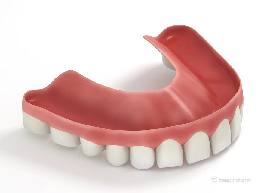 Dental Upper Jaw Denture Model with Red Gum Base and White Teeth 3d model 