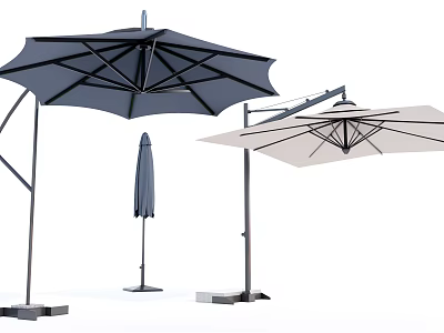 Outdoor Sun Umbrellas With Various Designs Dark And Light Colors Sturdy Stands 3d model