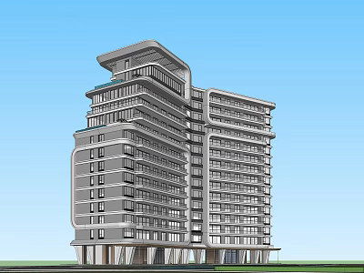 Modern High Rise Residential Building With Geometric Facade And Glass Windows 3d model