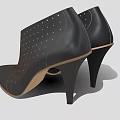 Black Leather Ankle Boots With Perforated Dots High Heel And Pointed Toe Design