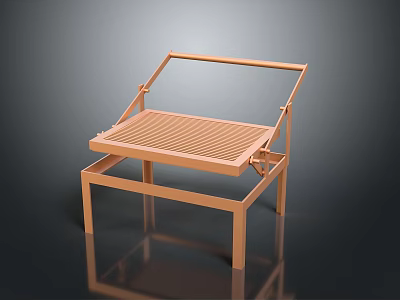 Orange Metal Stand With Grid Tray And Elevated Frame Structure Design 3d model