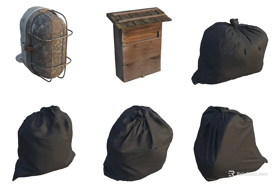 Outdoor Storage Solutions With Metal Cage Wooden Hive And Black Bags 3d model 