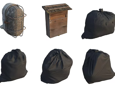 Outdoor Storage Solutions With Metal Cage Wooden Hive And Black Bags 3d model