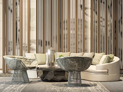 Modern White Sofa And Coffee Table Set With Green Cushions Gray Rug And Decorative Wall 3d model