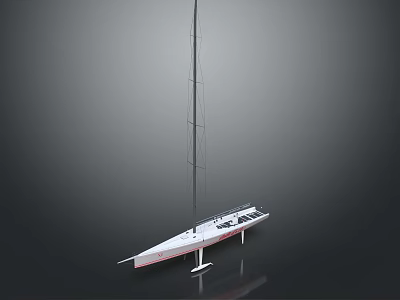 Sleek Modern Sailboat Water Vehicle With Tall Mast White Hull And Red Bottom 3d model