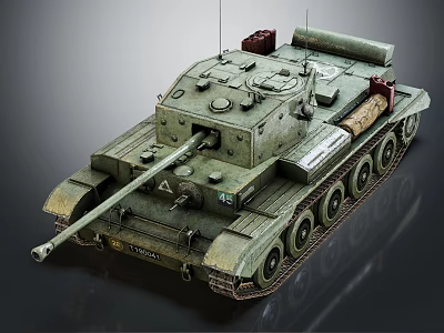 Detailed Military Armored Tank With Green Camouflage Cannon Tracks Turret And Storage Boxes 3d model