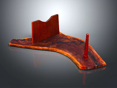 Unique Red Wooden Decorative Stand With Curved Base And Vertical Pillar 3d model