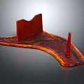Unique Red Wooden Decorative Stand With Curved Base And Vertical Pillar