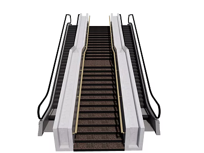 Modern Escalator With Black Handrails Dark Steps And White Side Panels 3d model