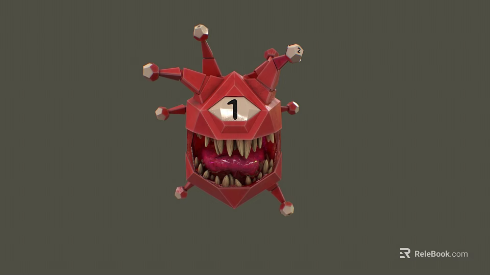 Unique Red Polygonal Doll Featuring Sharp Teeth And Number 1 Design 3d model 