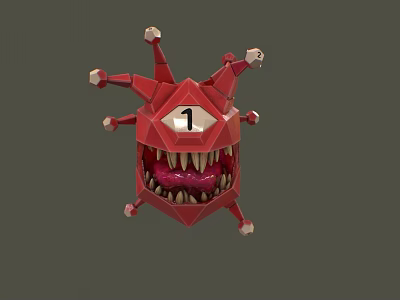 Unique Red Polygonal Doll Featuring Sharp Teeth And Number 1 Design 3d model