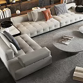 Modern Sectional Sofa And Coffee Table Combination With Pillows Round Tables And Rug